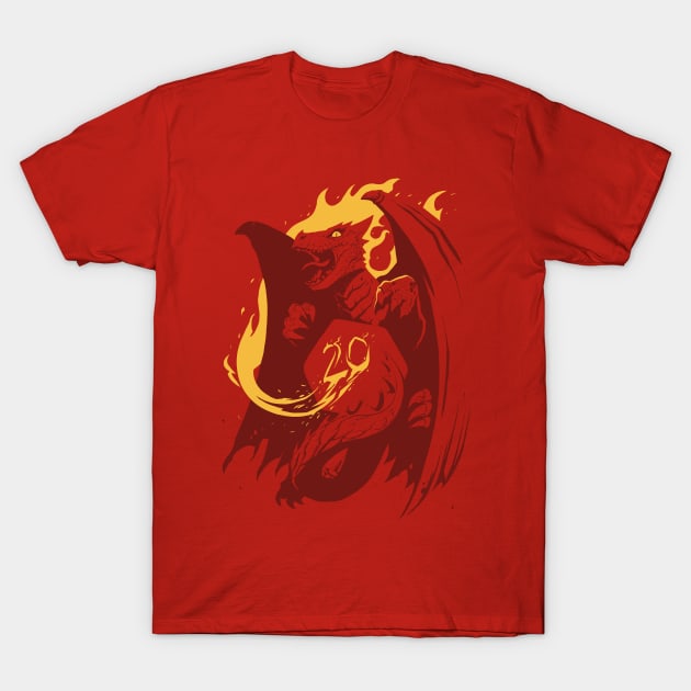 Fiery Red Dragon & D20 T-Shirt by GatheringoftheGeek